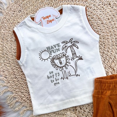 Conj. Regata Lion Have Fun e Bermuda - Off White e Ferrugem